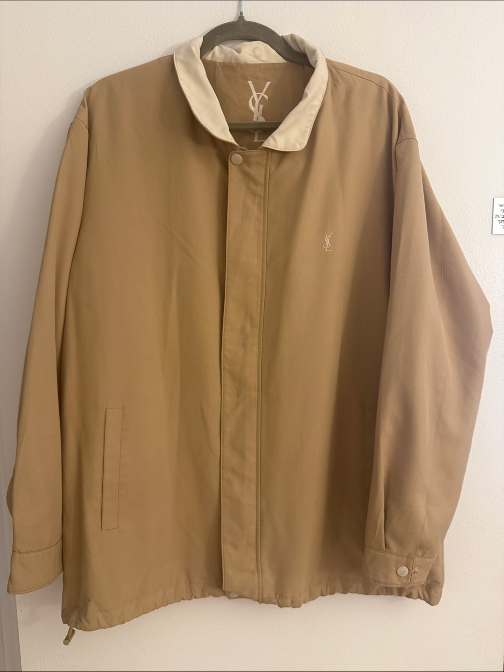 VINTAGE UNISEX Yves Saint Laurent Tan Jacket with Cream Collar